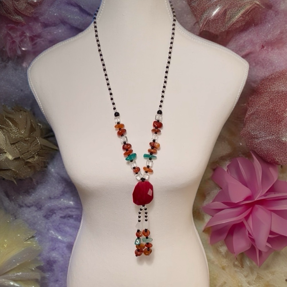 Vibrant Red and Orange Beaded Necklace